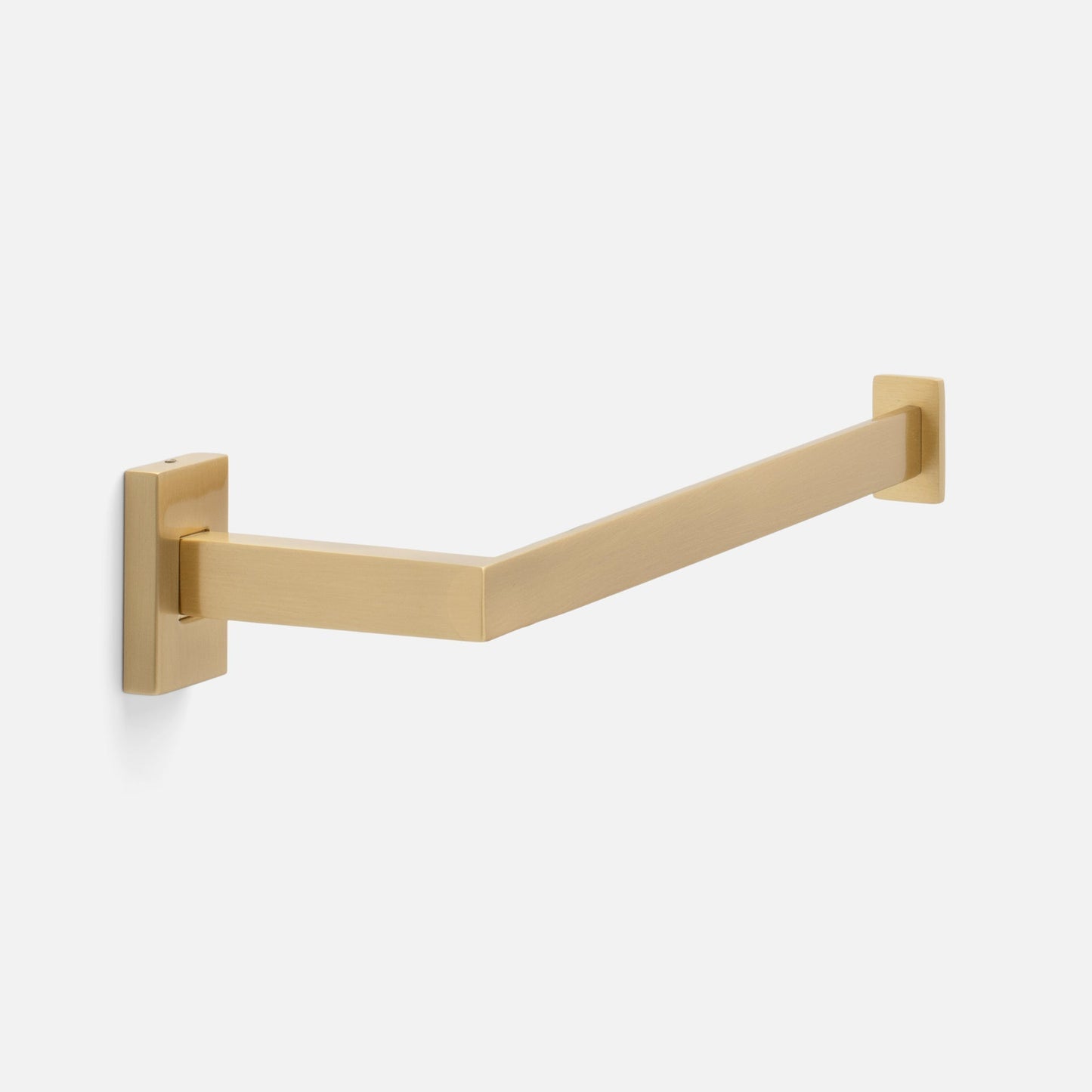 Front three-quarter view of Edgecliff Towel Holder showcasing solid-brass construction with a light gray background