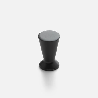 Front view of the Radcliffe Knob showcasing its True Black finish and tapered profile with a white background