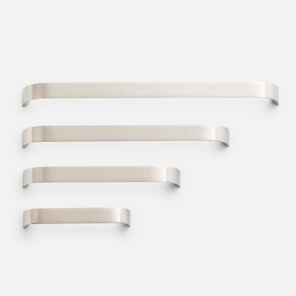 Front view of Cascade Pull showcasing four curved pulls in different sizes on a white background
