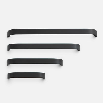 Front view of Cascade Pull handles in black, shown in four lengths against a white background