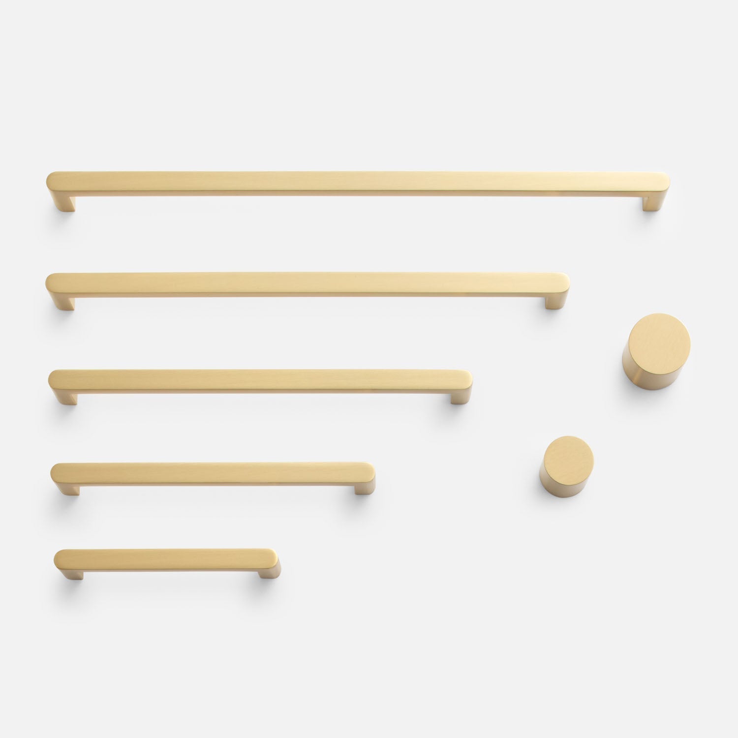 Front view of Cove Pull showcasing multiple bar and round pull sizes on a white background