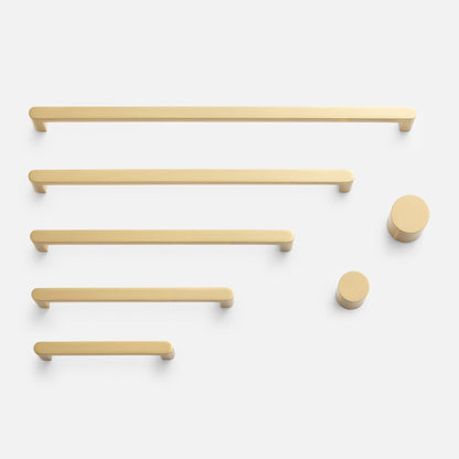 Front view of Cove Pull showcasing multiple bar and round pull sizes on a white background