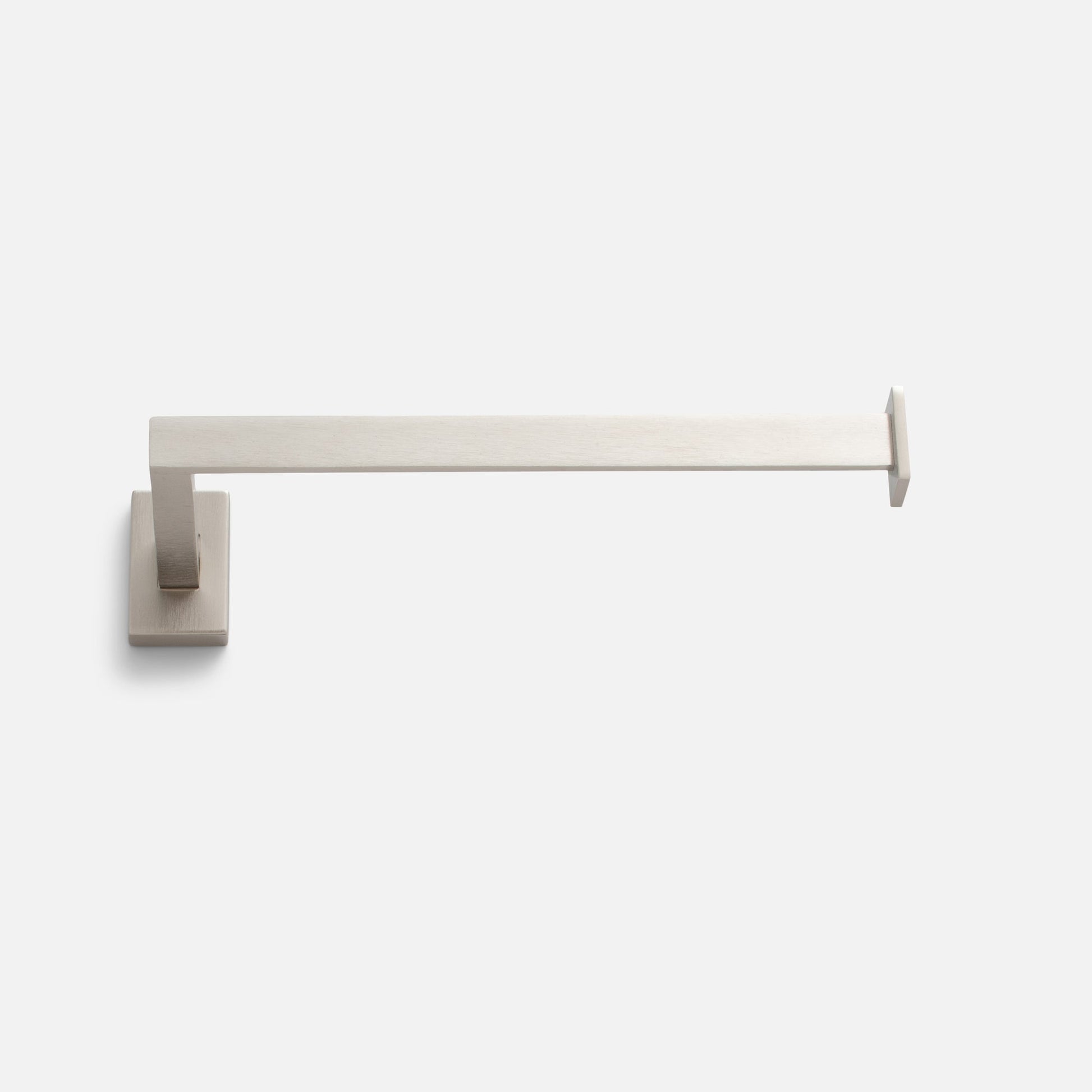 Front view of Edgecliff Towel Holder showcasing satin nickel finish with solid brass construction on a light background