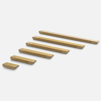Angled view of Linn Pulls in varied lengths with rounded ends on a light background