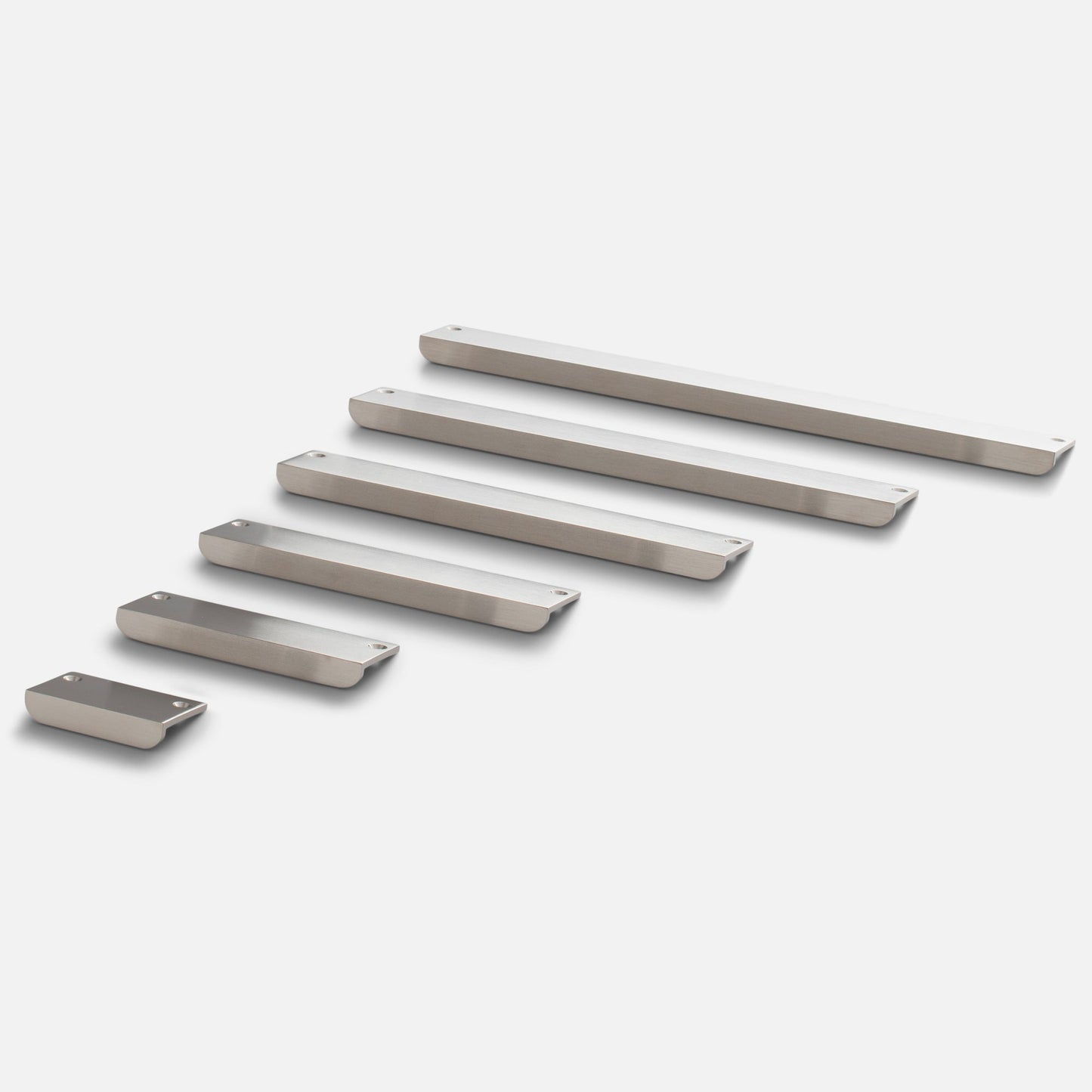 Angled view of Linn Pull handles showcasing multiple lengths with a white background