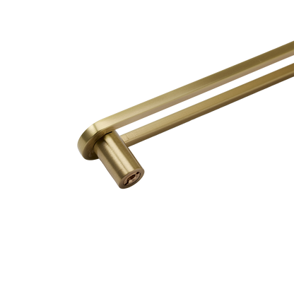 Angled view of Landon Knob showcasing its elongated double bar and cylindrical mount against a black background