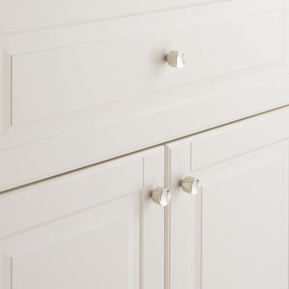 Mid Century Knob installed on white paneled cabinetry
